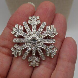 Monet Vintage Snowflake Rhinestone Silver Tone Brooch